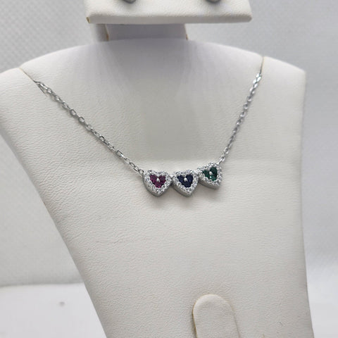 Brand New Sterling Silver 925 Three Color Heart 2pcs Set