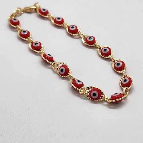 Brand New Brazilian 18k Gold Filled Multi Red Evil Eye Bracelet