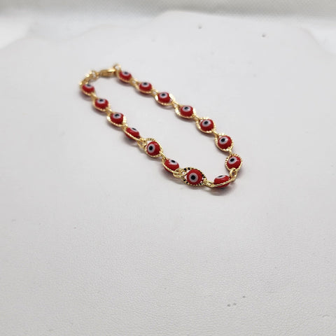 Brand New Brazilian 18k Gold Filled Multi Red Evil Eye Bracelet