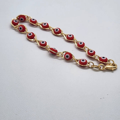 Brand New Brazilian 18k Gold Filled Multi Red Evil Eye Bracelet