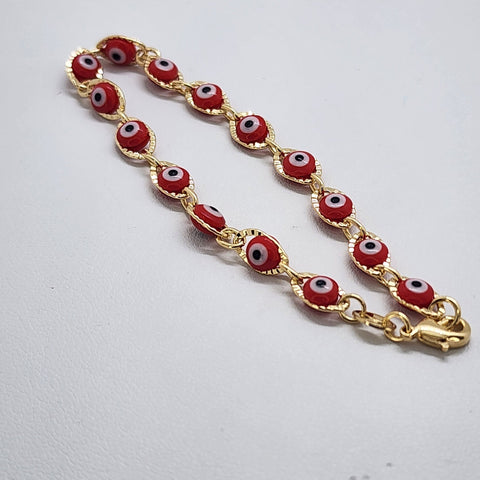 Brand New Brazilian 18k Gold Filled Multi Red Evil Eye Bracelet