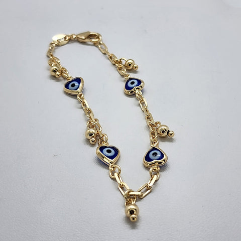 Brand New Brazilian 18k Gold Filled Multi Blue Heart  Evil Eye Bracelet