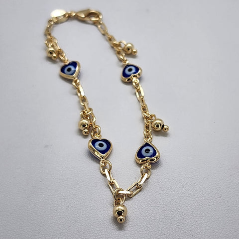 Brand New Brazilian 18k Gold Filled Multi Blue Heart  Evil Eye Bracelet