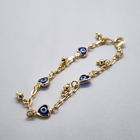 Brand New Brazilian 18k Gold Filled Multi Blue Heart  Evil Eye Bracelet