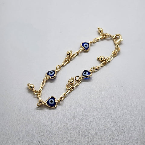 Brand New Brazilian 18k Gold Filled Multi Blue Heart  Evil Eye Bracelet