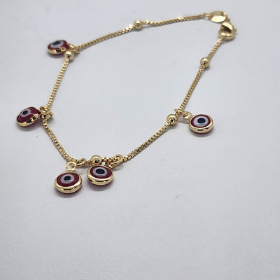 Brand New Brazilian 18k Gold Filled 5 Red Evil Eye Bracelet