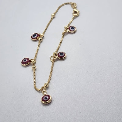 Brand New Brazilian 18k Gold Filled 5 Red Evil Eye Bracelet