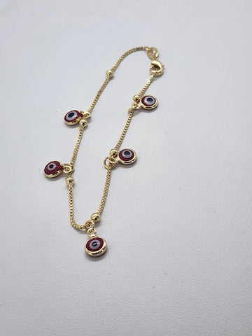 Brand New Brazilian 18k Gold Filled 5 Red Evil Eye Bracelet