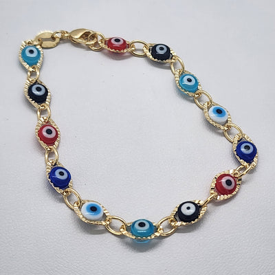 Brand New Brazilian 18k Gold Filled Multi color Evil Eye Bracelet