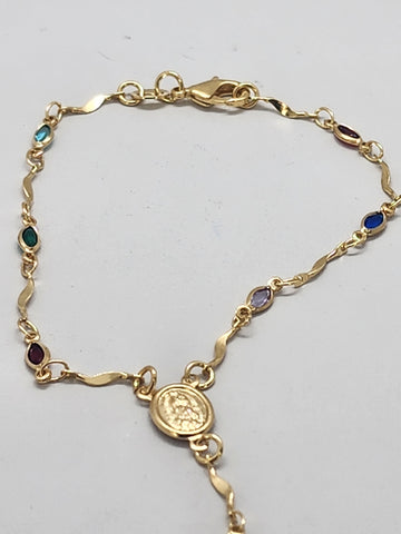 Brand New Brazilian 18k Gold Filled Multi color Virgen De Guadalupe Bracelet