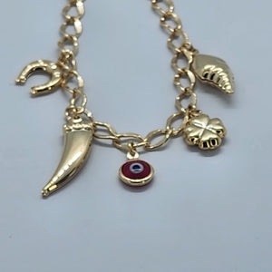 Brand New Brazilain 18k Gold filled Red Evil Eye Multi Charms Bracelet
