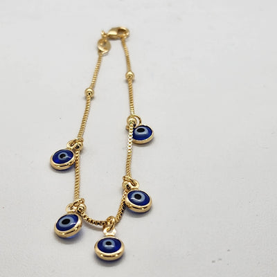 Brand New Brazlian 18k Gold Filled Multi Blue Evil Eye Bracelet