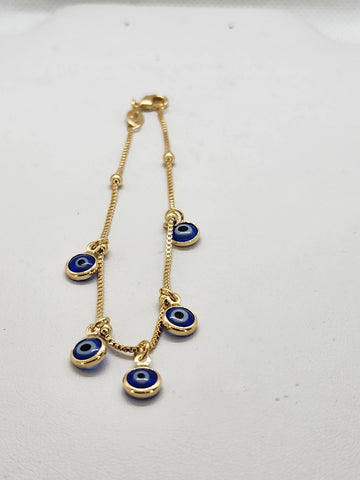 Brand New Brazlian 18k Gold Filled Multi Blue Evil Eye Bracelet