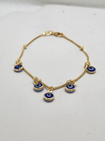 Brand New Brazlian 18k Gold Filled Multi Blue Evil Eye Bracelet