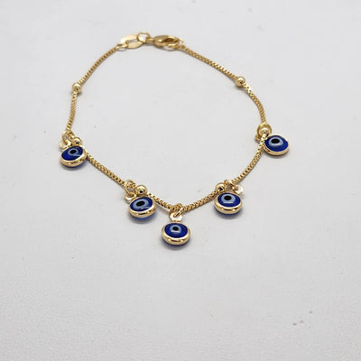 Brand New Brazlian 18k Gold Filled Multi Blue Evil Eye Bracelet