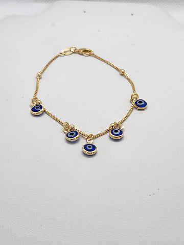 Brand New Brazlian 18k Gold Filled Multi Blue Evil Eye Bracelet