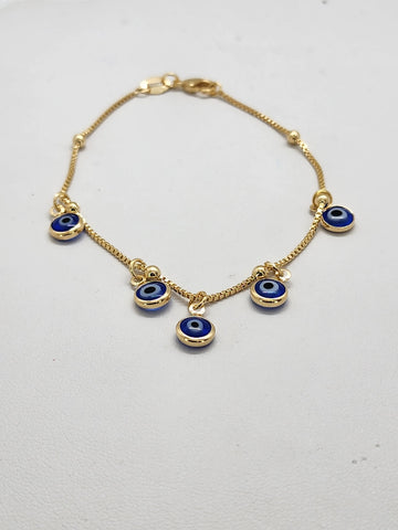 Brand New Brazlian 18k Gold Filled Multi Blue Evil Eye Bracelet