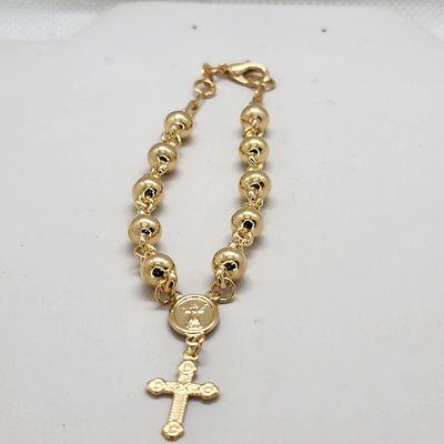 Brand New Brazilian 18k Gold Filled Beaded Nino Divino Cross Bracelet