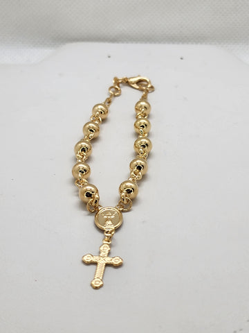 Brand New Brazilian 18k Gold Filled Beaded Nino Divino Cross Bracelet