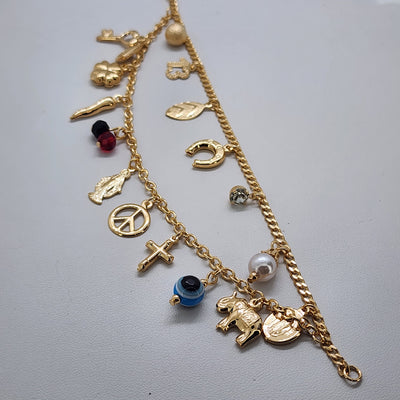 Brand New Brazilian 18k Gold Filled Two Row Multi Charms Bracelet