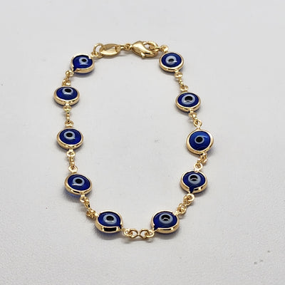 Brand New Brazilian 18k Gold Filled Multi Blue Evil Eye Bracelet