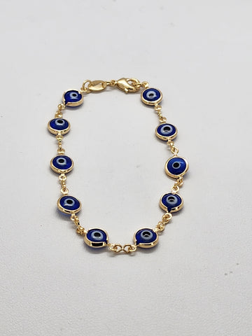 Brand New Brazilian 18k Gold Filled Multi Blue Evil Eye Bracelet