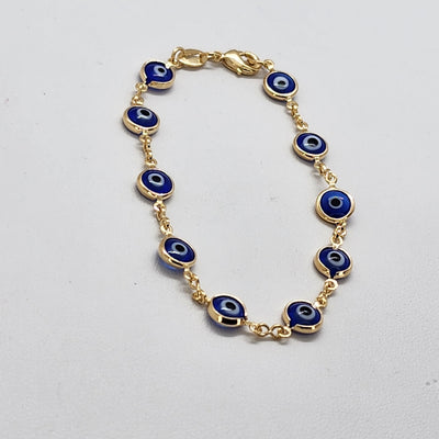 Brand New Brazilian 18k Gold Filled Multi Blue Evil Eye Bracelet