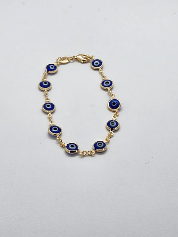 Brand New Brazilian 18k Gold Filled Multi Blue Evil Eye Bracelet