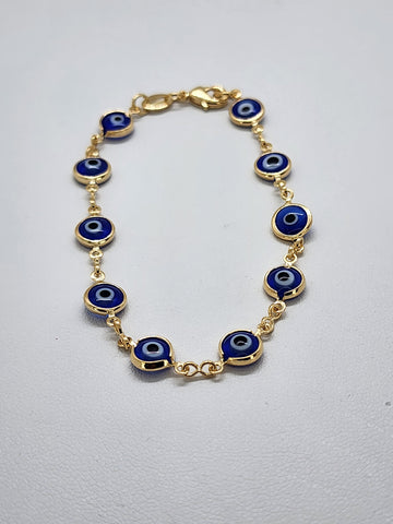 Brand New Brazilian 18k Gold Filled Multi Blue Evil Eye Bracelet