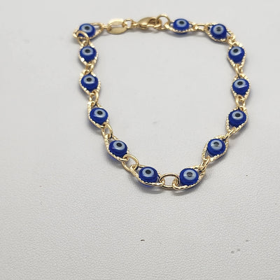 Brand New Brazilian 18k Gold Filled Multi Blue Evil Eye Bracelet