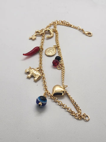 Brand New Brazilian 18k Gold Filled Multi Lucky Charms Bracelet