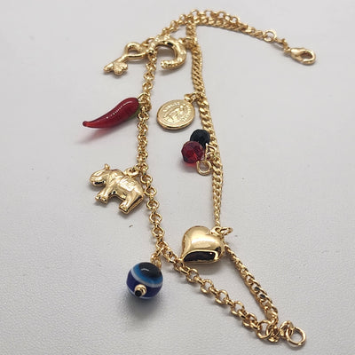 Brand New Brazilian 18k Gold Filled Multi Lucky Charms Bracelet