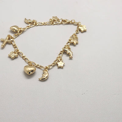 Brand New Brazilian 18k Gold Filled Multi Charms Bracelet