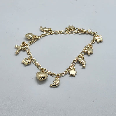 Brand New Brazilian 18k Gold Filled Multi Charms Bracelet