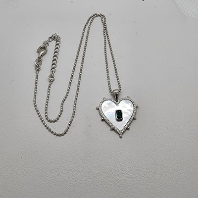 Brand New Sterling Silver 925 White Opal Green Heart Necklace