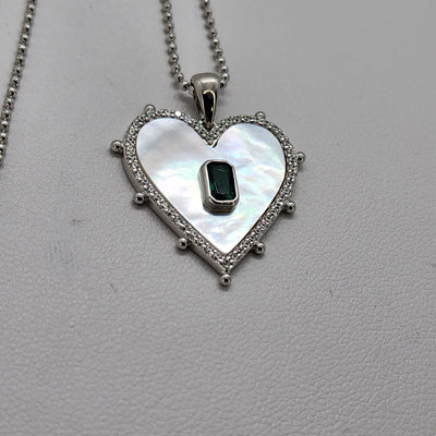 Brand New Sterling Silver 925 White Opal Green Heart Necklace