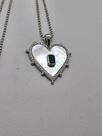 Brand New Sterling Silver 925 White Opal Green Heart Necklace