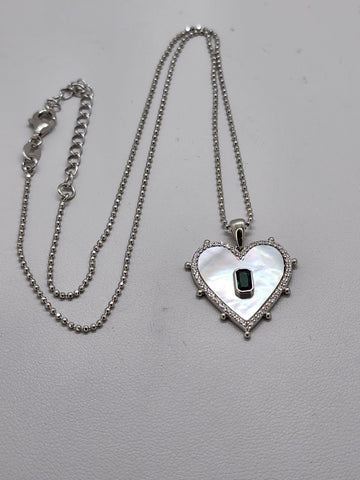 Brand New Sterling Silver 925 White Opal Green Heart Necklace