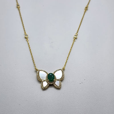 Brand New Sterling Silver 925 Green Gemstone Butterfly Necklace