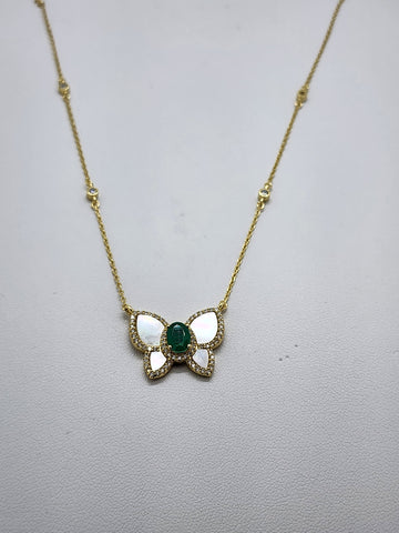 Brand New Sterling Silver 925 Green Gemstone Butterfly Necklace