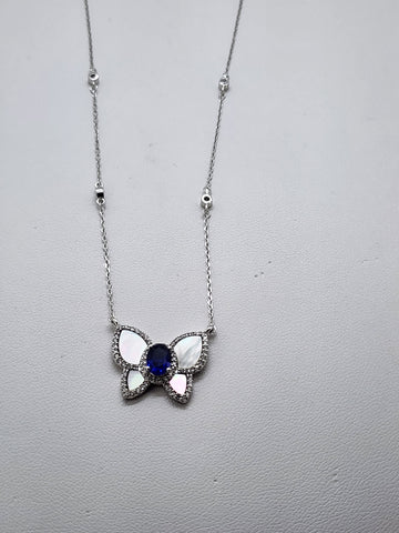 Brand New Sterling Silver 925 Blue Gemstone Butterfly Necklace