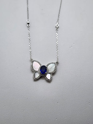 Brand New Sterling Silver 925 Blue Gemstone Butterfly Necklace