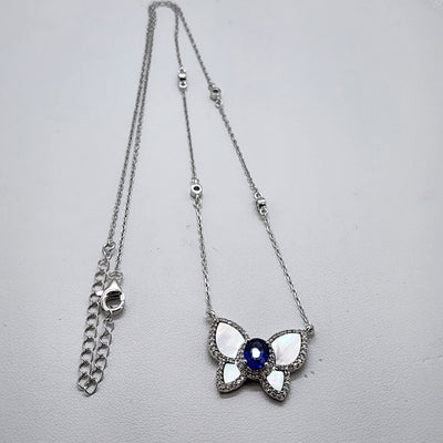 Brand New Sterling Silver 925 Blue Gemstone Butterfly Necklace