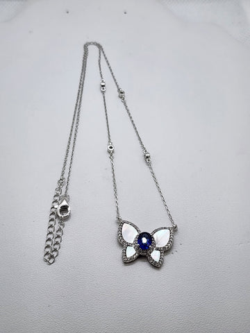 Brand New Sterling Silver 925 Blue Gemstone Butterfly Necklace