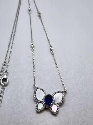 Brand New Sterling Silver 925 Blue Gemstone Butterfly Necklace