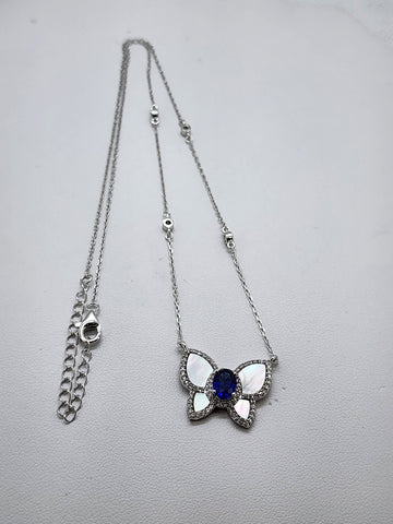 Brand New Sterling Silver 925 Blue Gemstone Butterfly Necklace