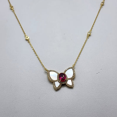 Brand New Sterling Silver 925 Pink Gemstone Butterfly Necklace