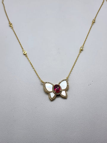 Brand New Sterling Silver 925 Pink Gemstone Butterfly Necklace