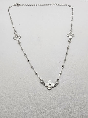 Brand New Sterling Silver 925 Three Clover Beaded Necklace