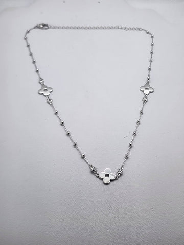 Brand New Sterling Silver 925 Three Clover Beaded Necklace